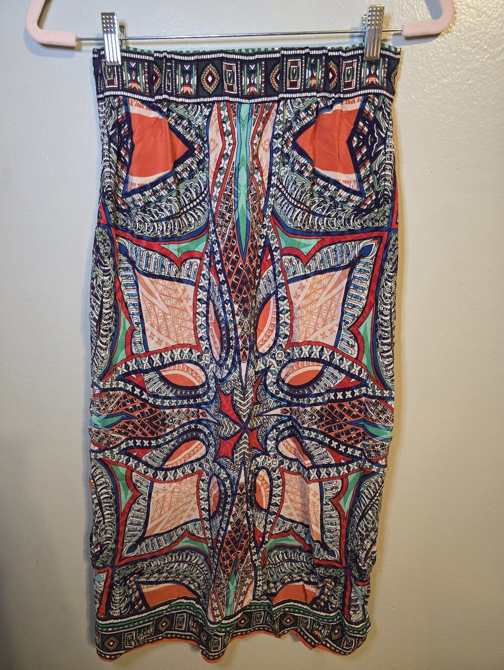 Maeve Multicolor Patterned Maxi Skirt with Orange and Navy Accents - Picture 4 of 5